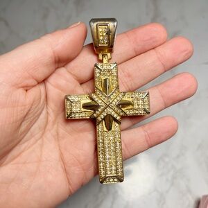 Gold and Silver Cross Pendant Featuring Sparkling Rhinestones